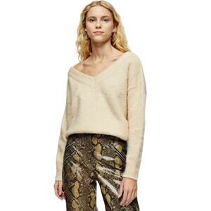 Topshop Pullover V-Neck Fuzzy Sweater Long Sleeve size UK MEDIUM / US 8-10 NEW